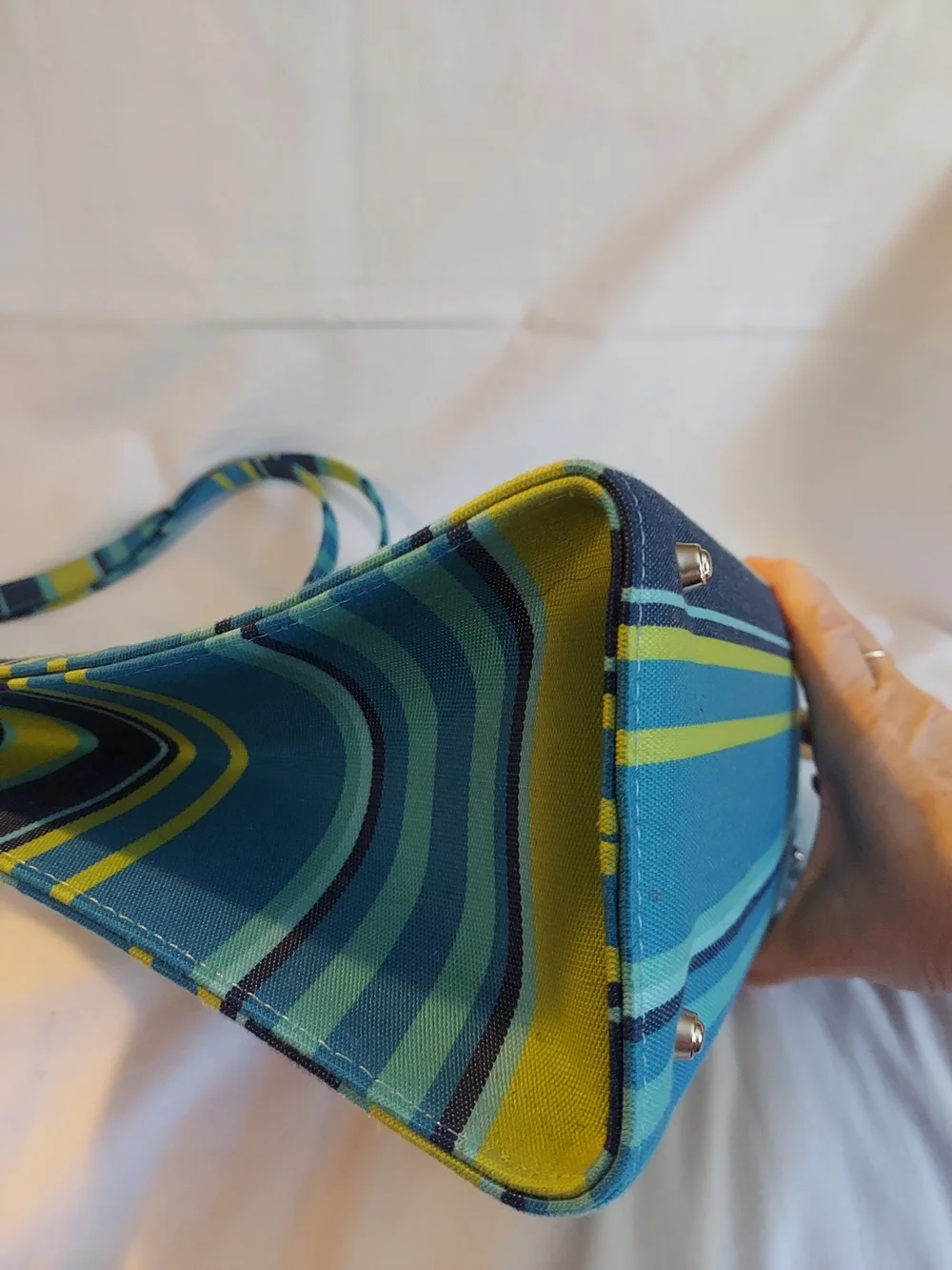 Kate Spade New York Vintage Striped Canvas Handbag Blue Lime Teal